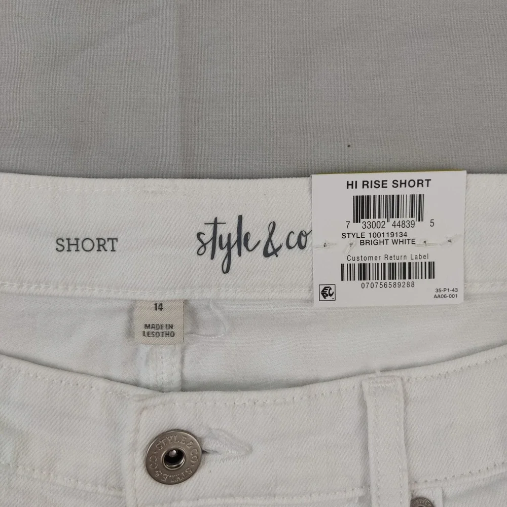 Style & Co Shorts Womens 14 White Hi Rise Short Bright White Raw Hem Denim New
